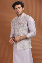 Onion Pink Silk Embroidered Kurta Pajama with Jacket